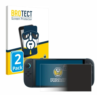 Parte frontal de un envase de producto con el logotipo de la marca BROTECT. Al lado se muestra el dispositivo Nintendo Switch 