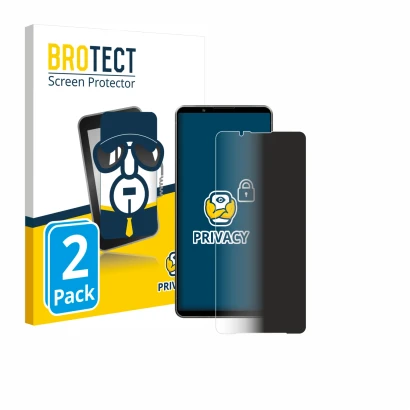 Parte frontal de un envase de producto con el logotipo de la marca BROTECT. Al lado se muestra el dispositivo Sony Xperia 1 VI