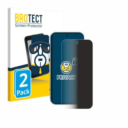 Parte frontal de un envase de producto con el logotipo de la marca BROTECT. Al lado se muestra el dispositivo Google Pixel 9 (
