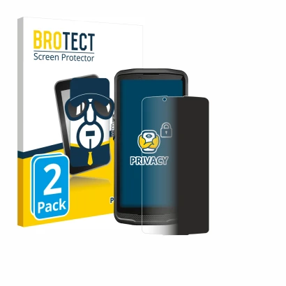 Parte frontal de un envase de producto con el logotipo de la marca BROTECT. Al lado se muestra el dispositivo Crosscall Core M