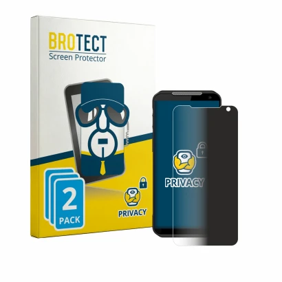Parte frontal de un envase de producto con el logotipo de la marca BROTECT. Al lado se muestra el dispositivo Point Mobile MF5