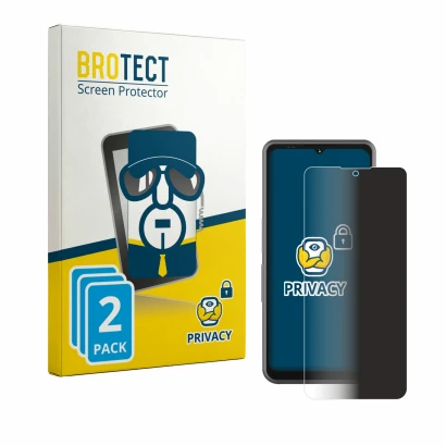 Parte frontal de un envase de producto con el logotipo de la marca BROTECT. Al lado se muestra el dispositivo Sonim XP Pro E c