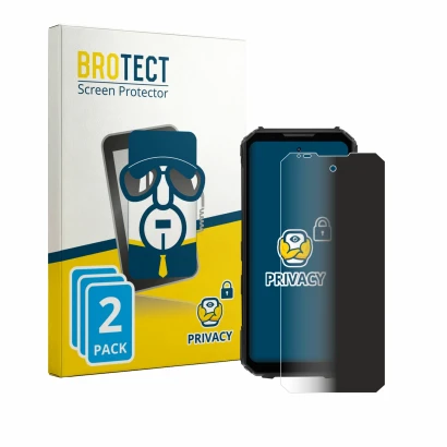 Parte frontal de un envase de producto con el logotipo de la marca BROTECT. Al lado se muestra el dispositivo Doogee V Max LR 