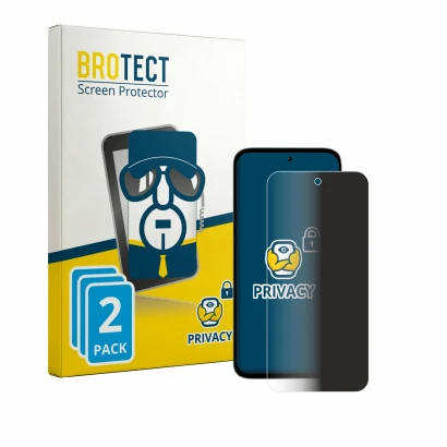 Parte frontal de un envase de producto con el logotipo de la marca BROTECT. Al lado se muestra el dispositivo Tecno Pop X 5G c