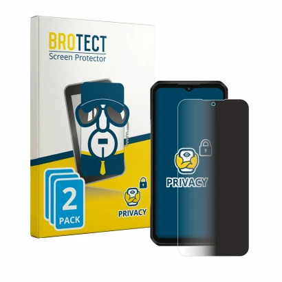 Parte frontal de un envase de producto con el logotipo de la marca BROTECT. Al lado se muestra el dispositivo Oukitel WP66 con