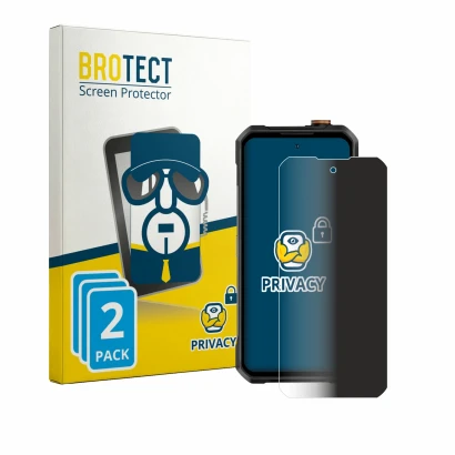 Parte frontal de un envase de producto con el logotipo de la marca BROTECT. Al lado se muestra el dispositivo Oukitel WP61 Plu