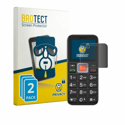Parte frontal de un envase de producto con el logotipo de la marca BROTECT. Al lado se muestra el dispositivo Easyfone Prime A