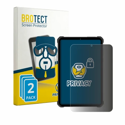 Parte frontal de un envase de producto con el logotipo de la marca BROTECT. Al lado se muestra el dispositivo Oukitel RT11 con