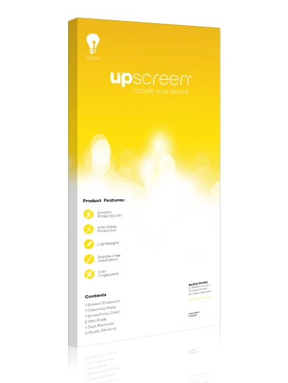 Parte trasera de un envase de producto con el logotipo de la marca upscreen