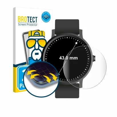 Parte frontal de un envase de producto con el logotipo de la marca BROTECT. Al lado se muestra el dispositivo Relojes (Circula