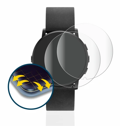 Imagen del dispositivo Pebble Time Round con una amplia variedad de protectores de pantalla.