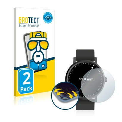 Parte frontal de un envase de producto con el logotipo de la marca BROTECT. Al lado se muestra el dispositivo Relojes (Circula