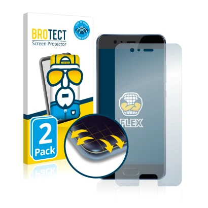 Parte frontal de un envase de producto con el logotipo de la marca BROTECT. Al lado se muestra el dispositivo Huawei P10 con s