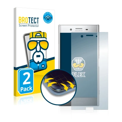 Parte frontal de un envase de producto con el logotipo de la marca BROTECT. Al lado se muestra el dispositivo Sony Xperia XZ P