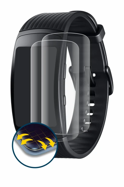 Imagen del dispositivo Samsung Gear Fit 2 Pro con una amplia variedad de protectores de pantalla.