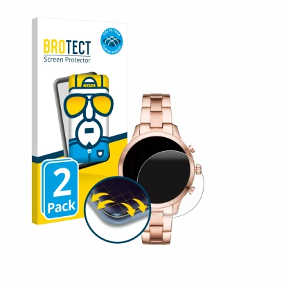 Parte frontal de un envase de producto con el logotipo de la marca BROTECT. Al lado se muestra el dispositivo Michael Kors Acc