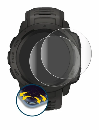 Imagen del dispositivo Garmin Instinct con una amplia variedad de protectores de pantalla.