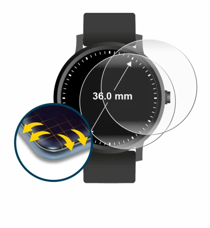 Imagen del dispositivo Circular Displays (ø: 36 mm) con una amplia variedad de protectores de pantalla.