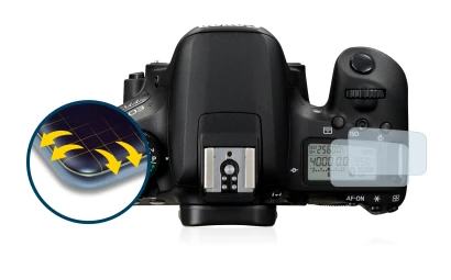 Imagen del dispositivo Canon EOS 77D (pantalla de hombro) con una amplia variedad de protectores de pantalla.