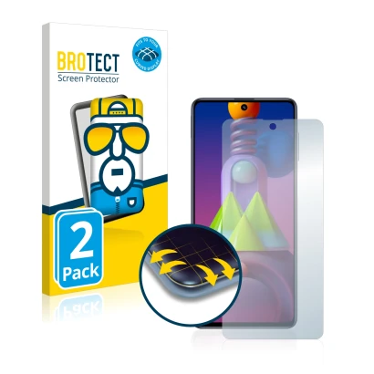 Parte frontal de un envase de producto con el logotipo de la marca BROTECT. Al lado se muestra el dispositivo Samsung Galaxy M