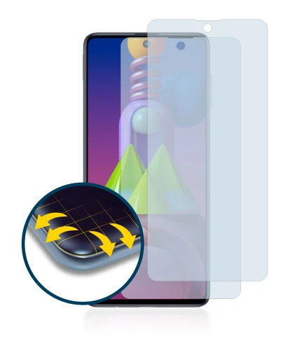Imagen del dispositivo Samsung Galaxy M51 con una amplia variedad de protectores de pantalla.