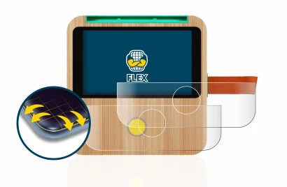 Imagen del dispositivo tigerbox Touch con una amplia variedad de protectores de pantalla.