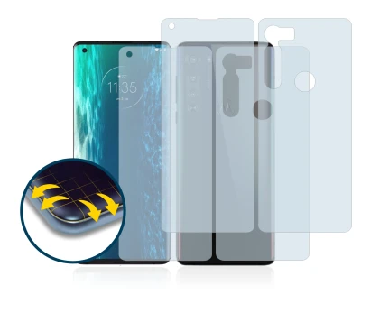 Imagen del dispositivo Motorola Edge (Frontal+Trasero) con una amplia variedad de protectores de pantalla.
