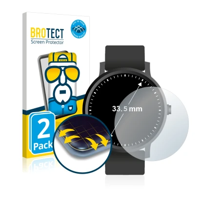 Parte frontal de un envase de producto con el logotipo de la marca BROTECT. Al lado se muestra el dispositivo Relojes (Circula
