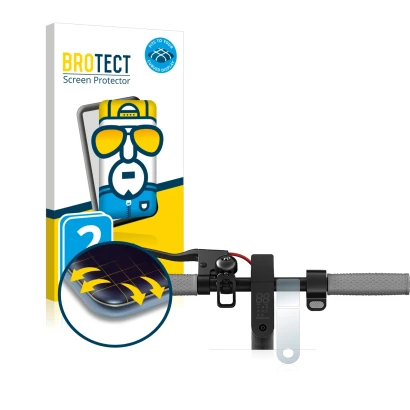 Parte frontal de un envase de producto con el logotipo de la marca BROTECT. Al lado se muestra el dispositivo Xiaomi Mi 1S con