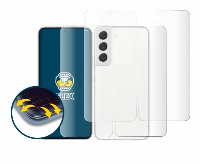 Imagen del dispositivo Samsung Galaxy S22 5G (Frontal+Trasero) con una amplia variedad de protectores de pantalla.