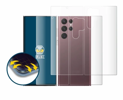 Imagen del dispositivo Samsung Galaxy S22 Ultra 5G (Frontal+Trasero) con una amplia variedad de protectores de pantalla.