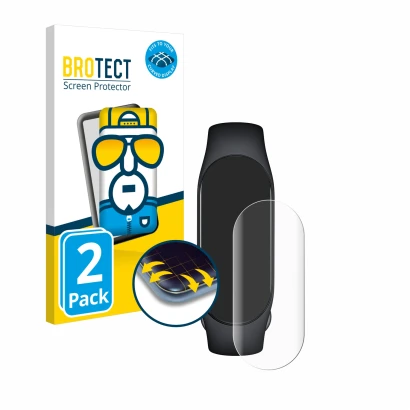 Parte frontal de un envase de producto con el logotipo de la marca BROTECT. Al lado se muestra el dispositivo Xiaomi Smart Ban