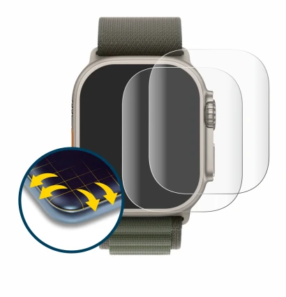 Imagen del dispositivo Apple Watch Ultra (49 mm) con una amplia variedad de protectores de pantalla.