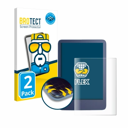 Parte frontal de un envase de producto con el logotipo de la marca BROTECT. Al lado se muestra el dispositivo Amazon Kindle Re