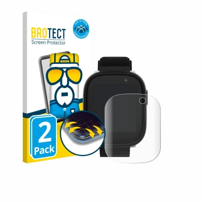 Parte frontal de un envase de producto con el logotipo de la marca BROTECT. Al lado se muestra el dispositivo Xplora X6 Play 2