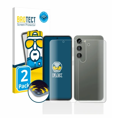 Parte frontal de un envase de producto con el logotipo de la marca BROTECT. Al lado se muestra el dispositivo Samsung Galaxy S