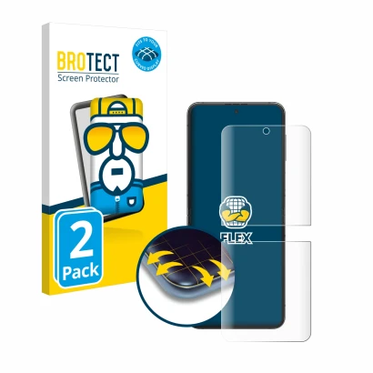 Parte frontal de un envase de producto con el logotipo de la marca BROTECT. Al lado se muestra el dispositivo Samsung Galaxy Z