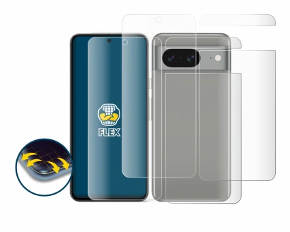 Imagen del dispositivo Google Pixel 8 (Frontal+Trasero) con una amplia variedad de protectores de pantalla.