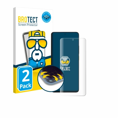 Parte frontal de un envase de producto con el logotipo de la marca BROTECT. Al lado se muestra el dispositivo Xiaomi Poco X6 P