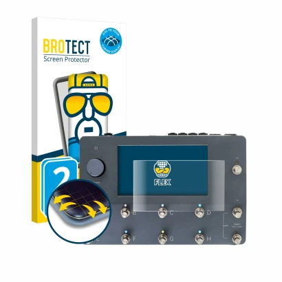 Parte frontal de un envase de producto con el logotipo de la marca BROTECT. Al lado se muestra el dispositivo Neural DSP Quad