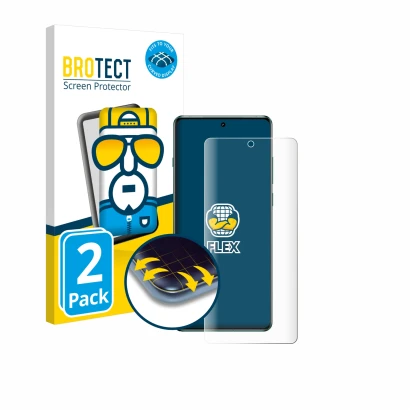 Parte frontal de un envase de producto con el logotipo de la marca BROTECT. Al lado se muestra el dispositivo OnePlus 12R con