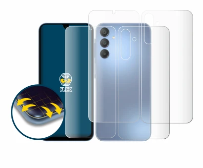 Imagen del dispositivo Samsung Galaxy A15 (Frontal+Trasero) con una amplia variedad de protectores de pantalla.