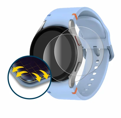 Imagen del dispositivo Samsung Galaxy Watch FE con una amplia variedad de protectores de pantalla.