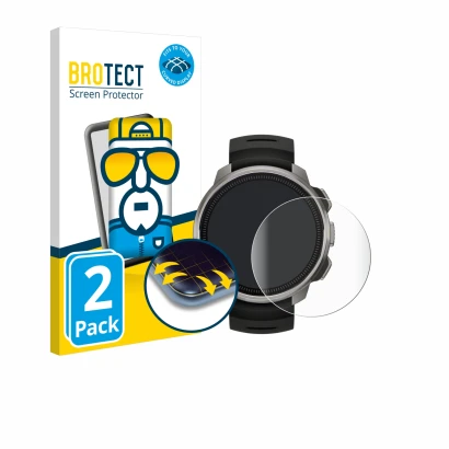 Parte frontal de un envase de producto con el logotipo de la marca BROTECT. Al lado se muestra el dispositivo Suunto Ocean con