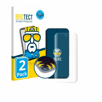 Parte frontal de un envase de producto con el logotipo de la marca BROTECT. Al lado se muestra el dispositivo Google Pixel 9 c