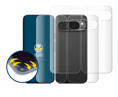 Imagen del dispositivo Google Pixel 9 Pro XL (Frontal+Trasero) con una amplia variedad de protectores de pantalla.