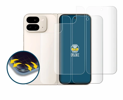 Imagen del dispositivo Google Pixel 9 Pro Fold (Frontal+Trasero) con una amplia variedad de protectores de pantalla.