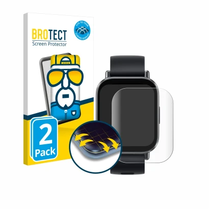 Parte frontal de un envase de producto con el logotipo de la marca BROTECT. Al lado se muestra el dispositivo Xiaomi Redmi Wat