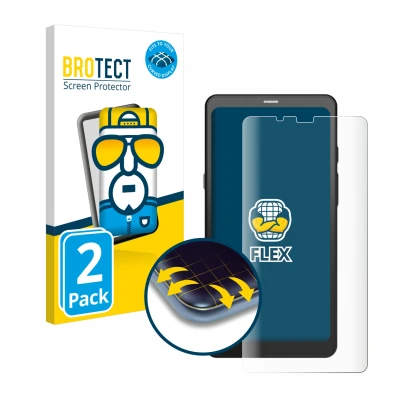 Parte frontal de un envase de producto con el logotipo de la marca BROTECT. Al lado se muestra el dispositivo Boox Palma 2 con