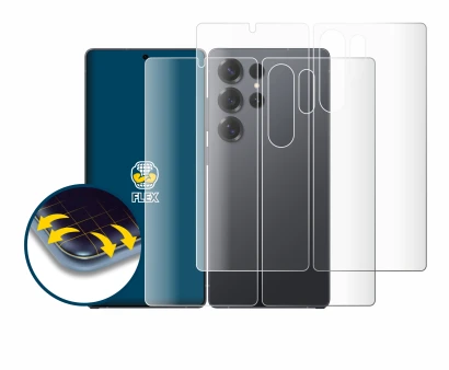 Imagen del dispositivo Samsung Galaxy S25 Ultra (Frontal+Trasero) con una amplia variedad de protectores de pantalla.